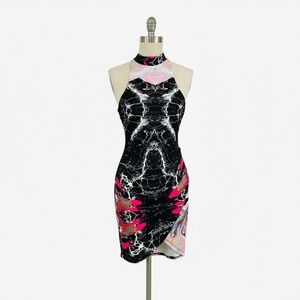 Shareen Collections Australia Abstract Marble Halter‎ Dress Multicolor Size 6
